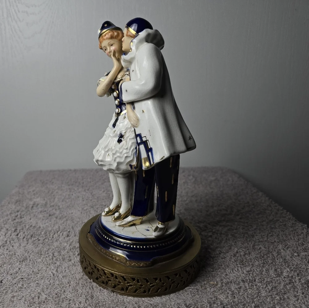 Antique 1920s Art Deco Pierrot &Pierrette Porcelain Figure- Japan